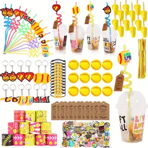 158 Pcs Softball Party Favors With Cup Straw Stress Ball Keychain Sticker Slaps Bracelets Whistle Thank You Tags For Softball Birthday Decorations