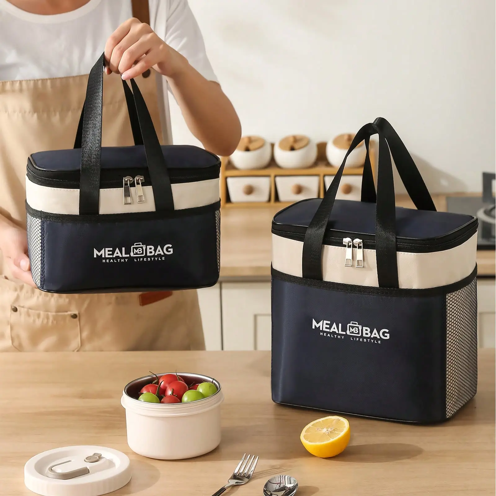 %1/3PCS Portable Lunch Bag Food Insulated Box Waterproof Shoulder Strap Insulated Box, Hand-Held Lunch Box Bag, Fresh Aluminum,Insulated Lunch Bag With Thermal Bento Compartment, Portable Food Storage Container For Women Men meal