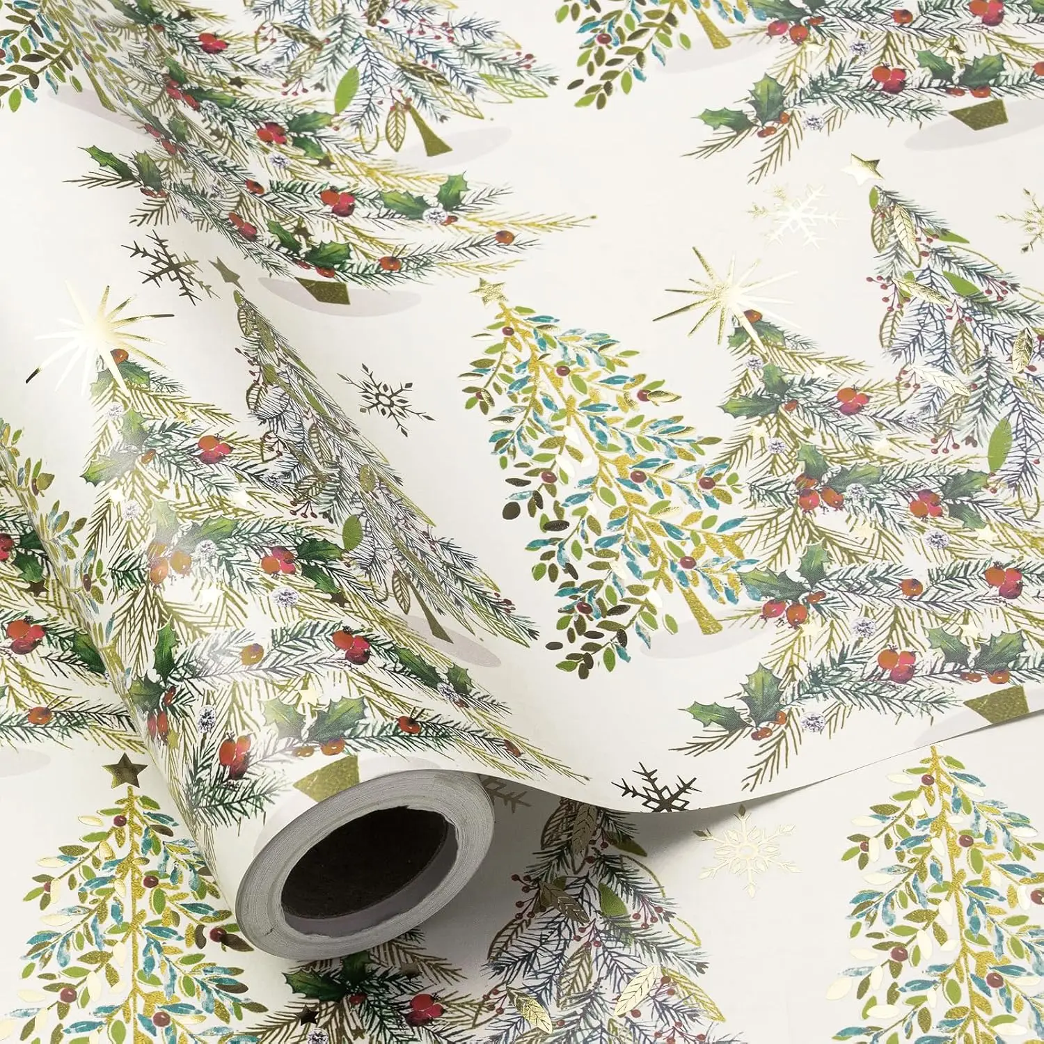 【Buy 2 Get 3 Free】RUSPEPA Luxury Christmas Wrapping Paper Roll, 17 in x 16.4 ft Mini Roll, Elegant Gold Foil & Glitter Christmas Tree Gift Wrap Paper for Holiday Gifts, Xmas Presents, Family, Friends, Women & Party Wrapping