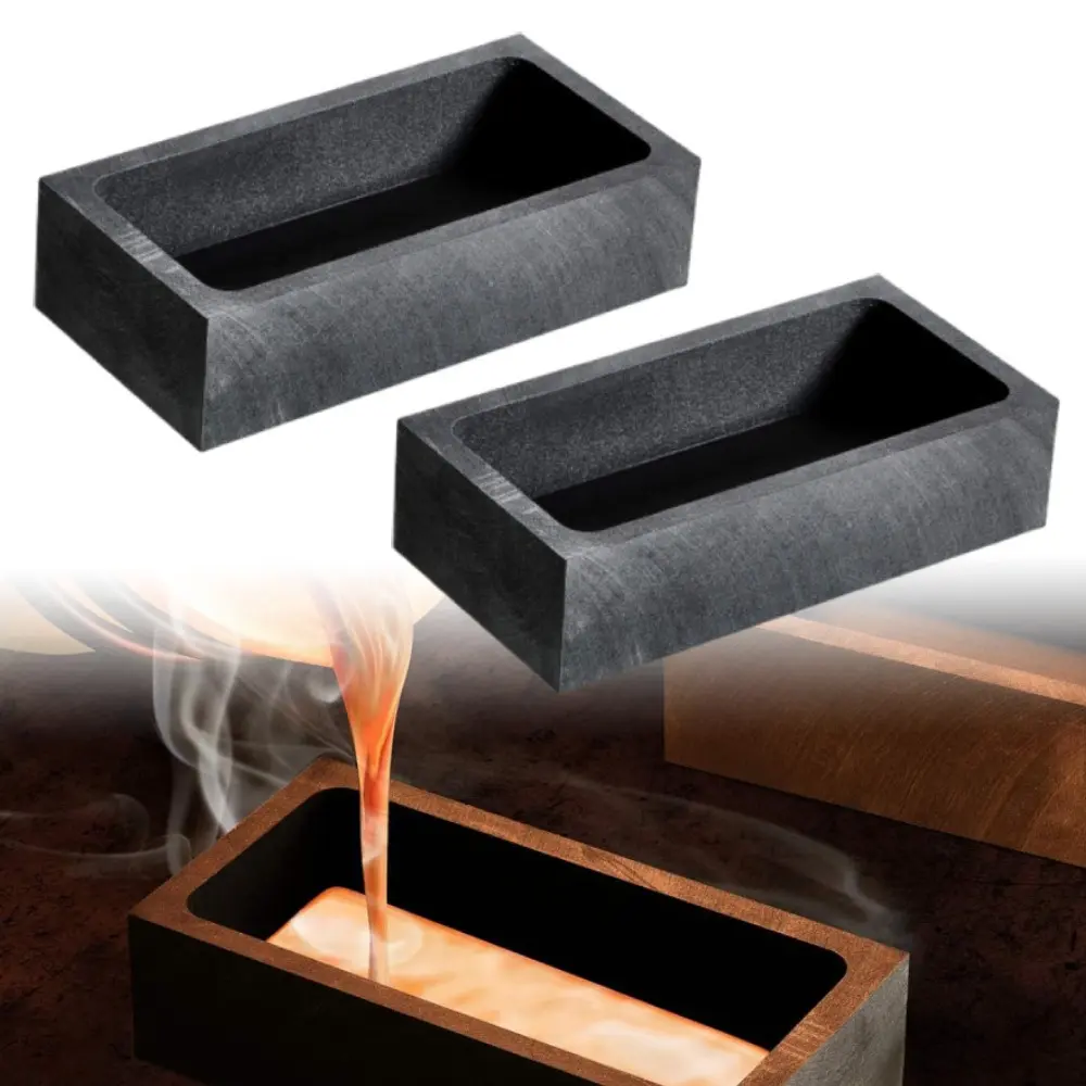 2-Piece Reusable Graphite Ingot Casting Mould Set for Home Improvement - 90x40x20mm & 100x50x25mm Inner Sizes, 89 mpa Compressive Strength, 48.7 mpa Flex Resistance, Corrosion-Resistant Crucible for 1 kg Gold, Silver, Aluminum Melting Refining