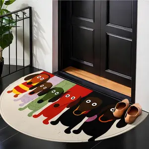 [Vintage Colorful Dachshund Mat] 1pc Vibrant Rainbow Dog Pattern Welcome Doormat – Semi-Circular Non-Slip Design, Machine Washable Polyester Mat for Entryway, Porch, or Hallway, Ideal for Playful & Cozy Home Decor, Durable Outdoor Mat, Polyester Rug