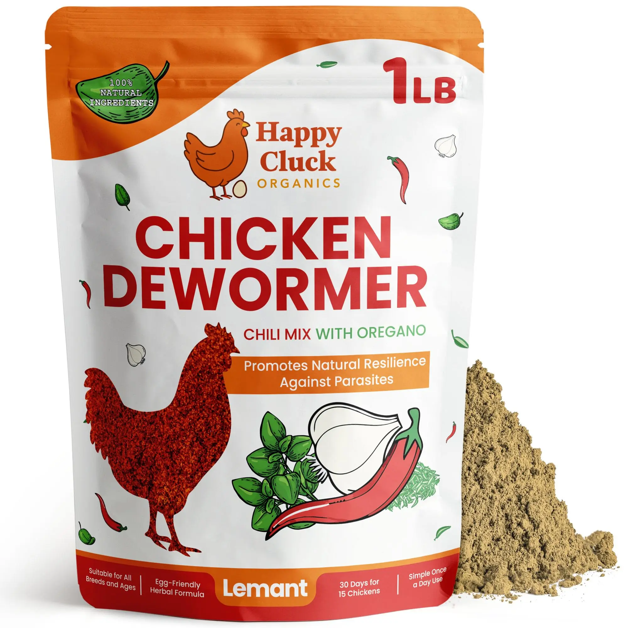 Herbal Chicken Dewormer Chili Mix - Gut Healthy Powdered Blend, Daily Use Digestive Remedy, Natural Poultry Feed Supplement for Laying Hens (All Ages), 1 lb