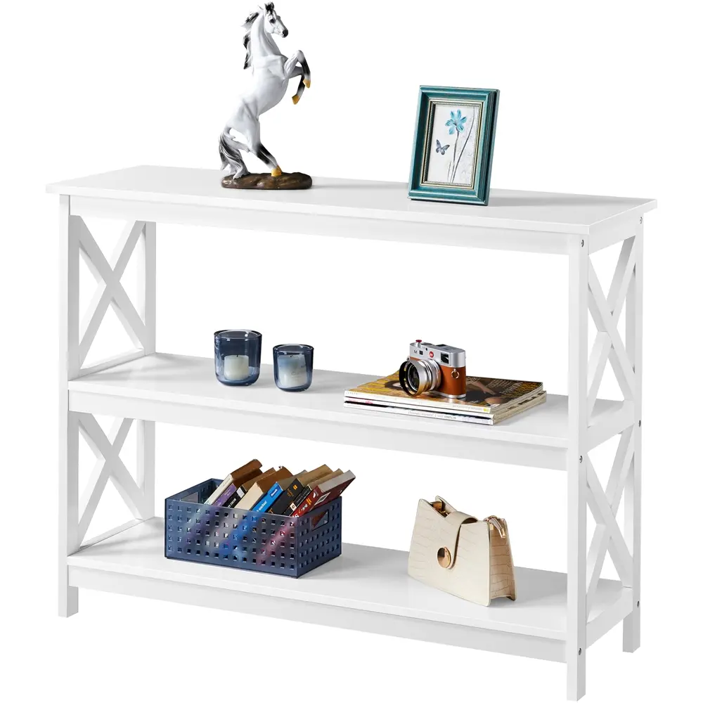 Yaheetech 3-Tier Console Table Sofa Side Table with X-shape Reinforcement Structures for Entryway Living Room