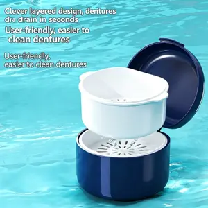 Portable Mini Denture Cleaning Box, Full Mouth Denture Soak Container, Denture Cleaner Care Kit, Travel Denture Case, Elderly Denture Maintenance