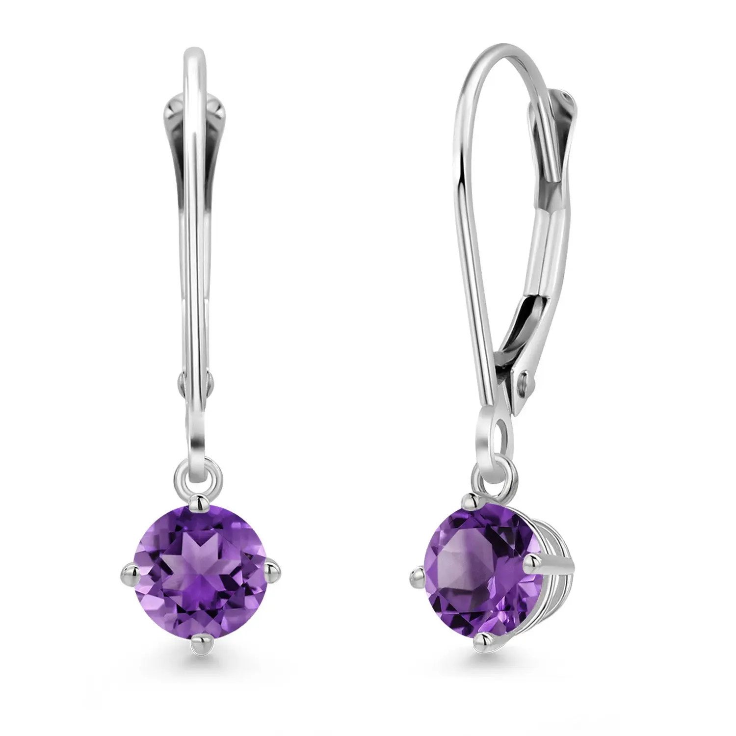 925 Sterling Silver Purple Amethyst Dangle Earrings for Women | 0.95 Cttw | Gemstone February Birthstone | Round 5MM
