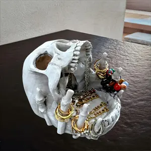Skull Jewelry Storage Box - Gothic Halloween Decor with Multiple Compartments, Necklace Hooks and Liner - Resin Desktop Storage Box for Rings, Earrings, Necklaces - Artistic Home Decor Accessory