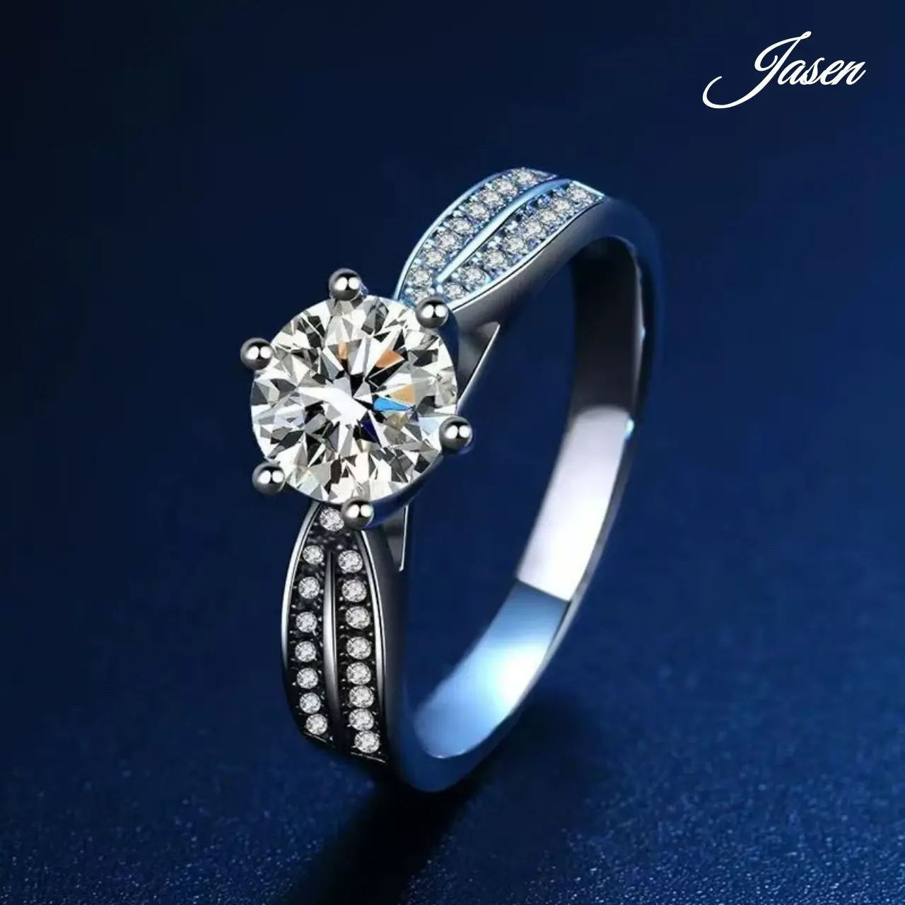 Jasen Women's 2-Carat Starlight Ring Stack - Handmade Copper-Plated Double Artificial Crystal Rings, 6-Claw Cubic Zirconia, Adjustable Opening Band, Chic Boho Valentine's/Anniversary Gift with Exquisite Box