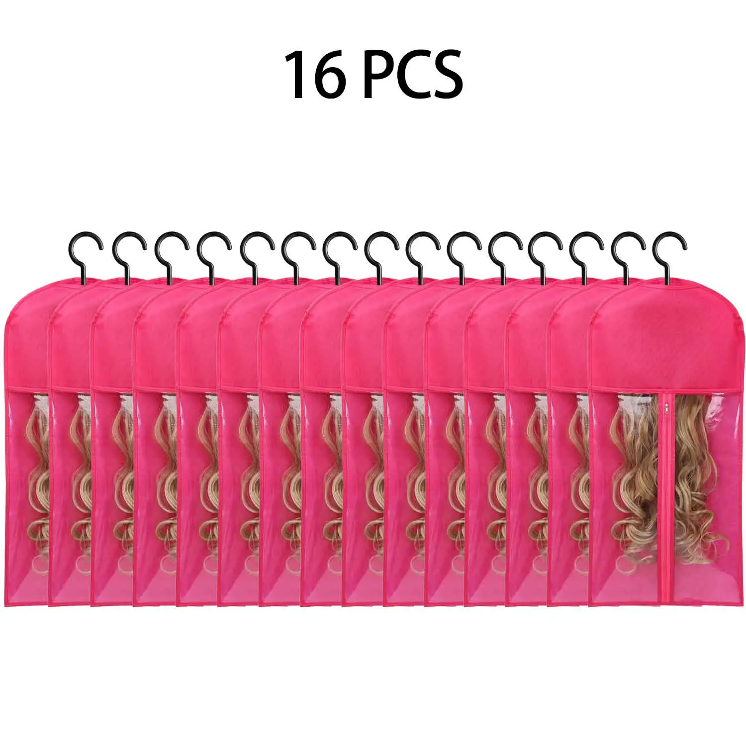 Wig Storage Bags With Hanger 16Pcs Transparent Plastic Home & Salon Use, Salon/Home, Hanging Organizer Bag, Multi-Size