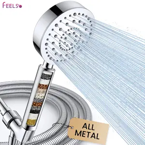 FEELSO All Metal Filtered Shower Head with Handheld 6 Spray Modes High Pressure Removes Chlorine Reduces Dry Skin 72" Hose Brass Holder
