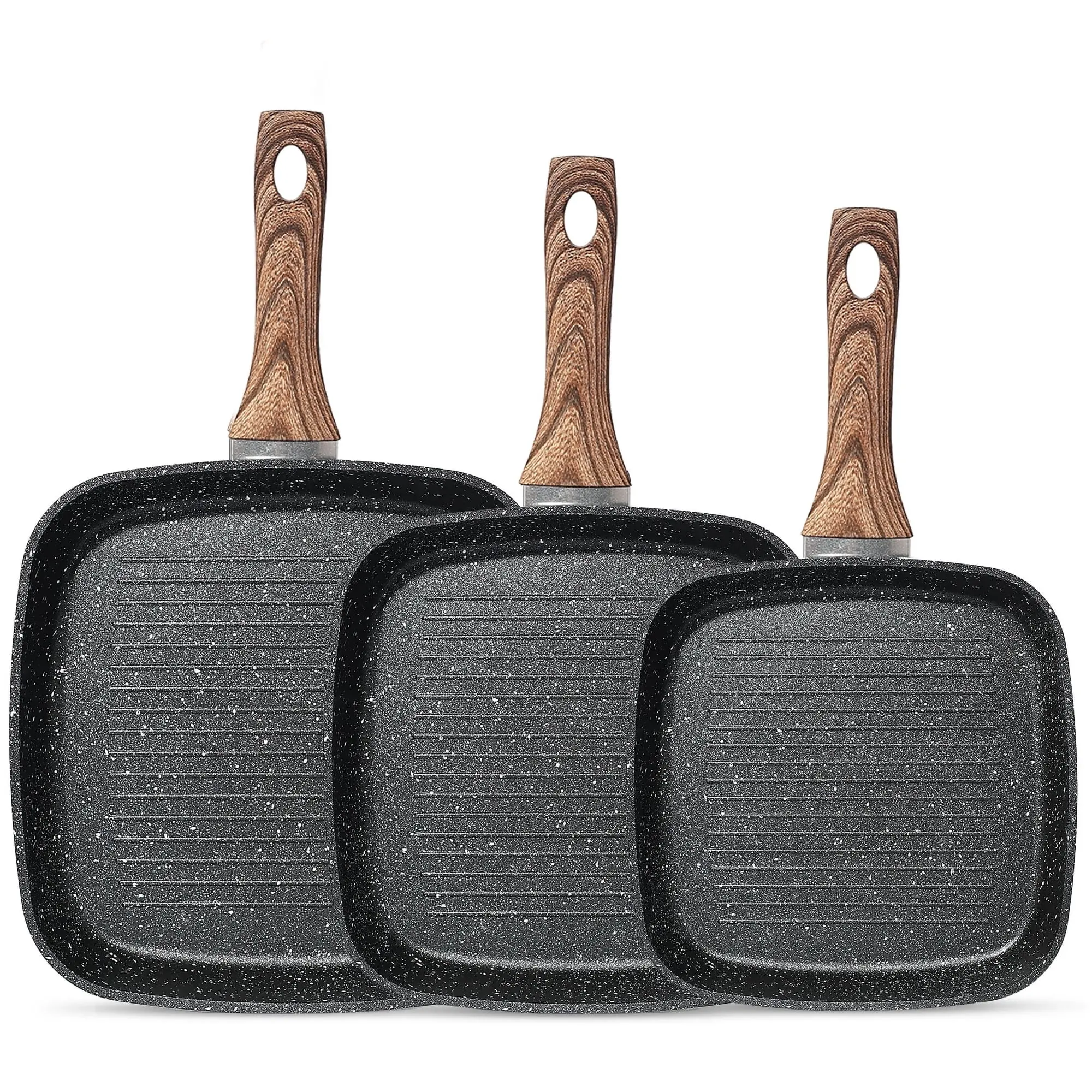 Non-Stick Cookware Set, Square Frying Pan, Wooden Handle, Suitable For Indoor And Outdoor Camping and Rv Cooking, Gift for Mother's Day