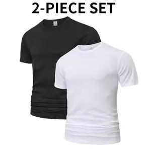 2PCS Men’s Quick-Dry Moisture-Wicking Sports Shirts – Crew-neck T-shirts made from waterproof polyester fabric, non-see-through sports and casual tops, multicolor set suitable for fitness, training, and casual wear – Durable and comfortable