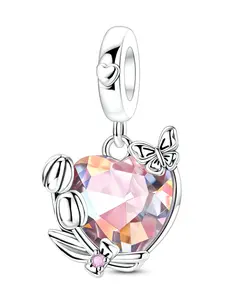 Heart Shaped Tulip Pendant Necklace, Elegant Design, All Season Jewelry, Perfect DIY Bracelet Decoration & Gift Idea