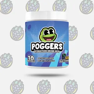 POGGERS Sour Blue Raspberry Hydration Drink Mix - 30 Servings, Caffeine-Free, Natural Ingredients, Vitamin A-E, Calcium, Magnesium, Potassium, Sodium, Coconut Water Powder, Electrolyte & Vitamin Supplement - Beverage