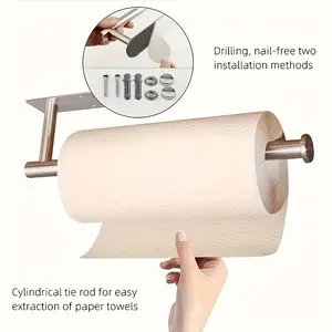 Self-Adhesive Paper Towel Holder, No Tools Required, Space-Saving Bathroom Organization & Kitchen Organizer, Stainless Steel, Rustproof Surface, Office Use, Bathroom Organizing Accessories