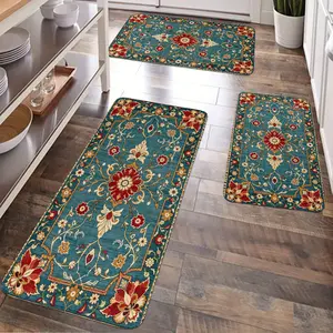 JIT 2/3pcs Kitchen Flannel Bohemian bird Pattern carpet Art Pattern Decorative carpet Kitchen carpet set, flannel bedside set floor mat anti-slip washable bedside soft carpet, suitable for kitchen, laundry room, corridor floor running mat carpet