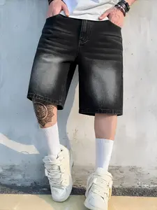 Men's Casual Denim Jean Shorts, Summer Fade Straight Leg, Y2K Vintage Street Style, Loose Fit, Perfect for Outdoors, Parties, Urban Scenes