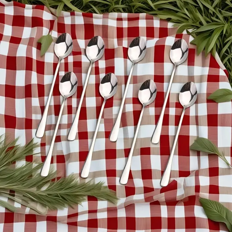 8 Piece Long Handle Iced Tea Spoon, Stainless Steel Coffee Mixing Spoons - Long Cream Dessert Spoons