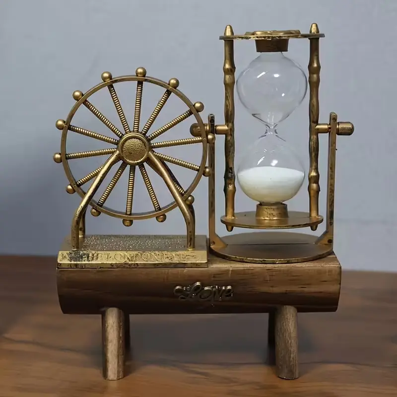 Vintage Ferris Wheel Hourglass Ornament, Decorative Ornaments, Decorative Table Piece, Wooden Base, Ideal for Home, Room, Living Room Decor, Holiday Gift, Interior Decoration Accessories, Creative Home Decor