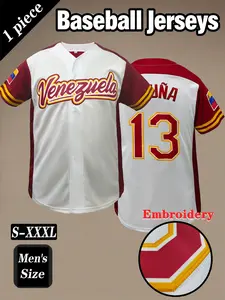 Men's baseball jersey, # 13 white Venezuelan letter embroidery, loose fit, breathable fabric, suitable for training and games, street fashion hip-hop style, unisex holiday gift