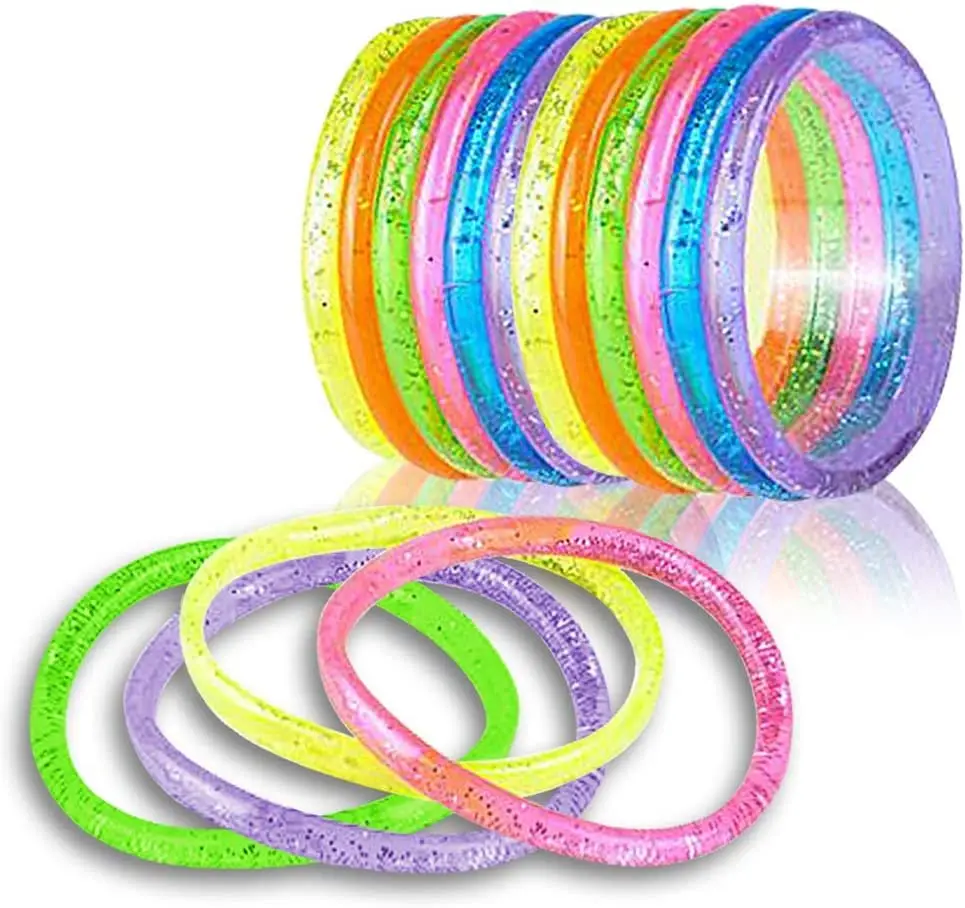 6” Liquid Glitter Bracelets - Pack of 12 - Assorted Bright Neon Colors - Fashionably Fun Party Favor and Collection - Amazing Gift Idea for Women, Boys and Girls