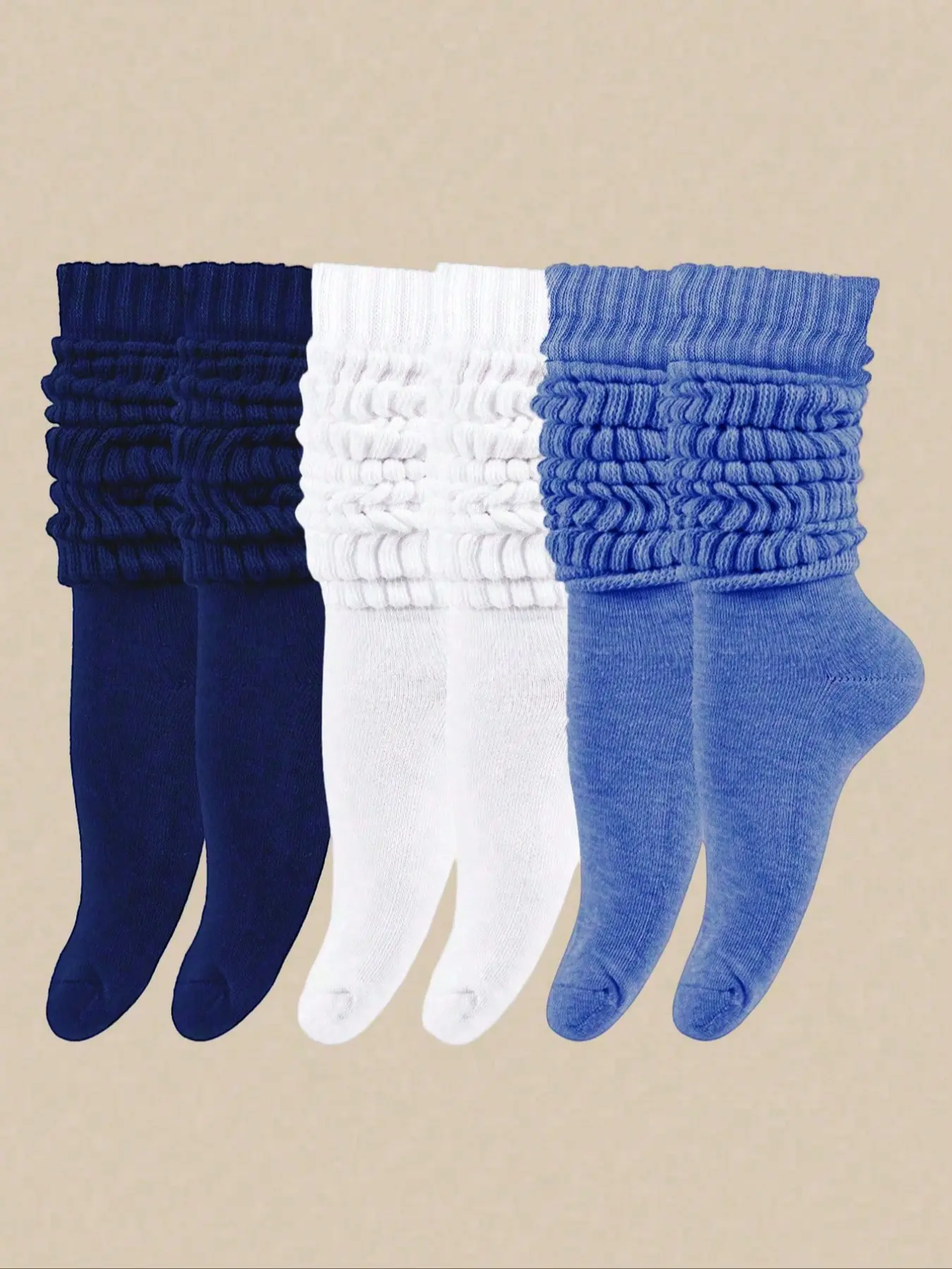 Women's Solid Color Knit Socks, Mid-Calf, Breathable, Warm, Long, Casual, Sports, Cotton, Fit, Everyday, Blue &, Soft Comfort, Fall Winter
