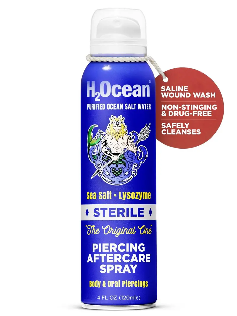 H2Ocean Piercing Aftercare Spray - Natural & Organic Saline Solution – Sea Salt + Lysozyme Formula for New Piercings – Gently Cleanses and Moisturizes Daily