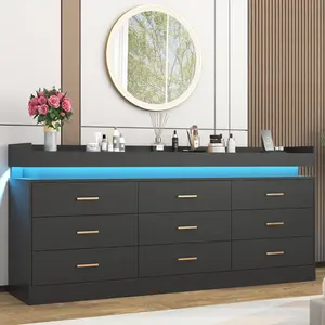Modern Drawer Dresser with LED Lighting & Charging Station – Versatile Storage for Bedroom, Living Room, or Entryway