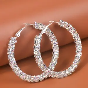 [Large Sparkling 925 Silver Hoops] Luxurious 925 Silver Plated Hoop Earrings with Sparkling Rhinestones, Elegant Large Fashion Earrings for Women - Perfect for Daily Wear and Parties, Ideal Valentine's Day Gift, Novelty Earrings