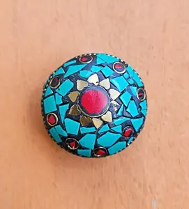 Handcrafted Turquoise Jewelry Box: Tibetan Copper Alloy Ring Dish