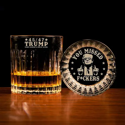 Engraved President 45 47 You Missed Crystal Whiskey Glass, MAGA 11oz Rock Glass Gifts for Men Drinkware