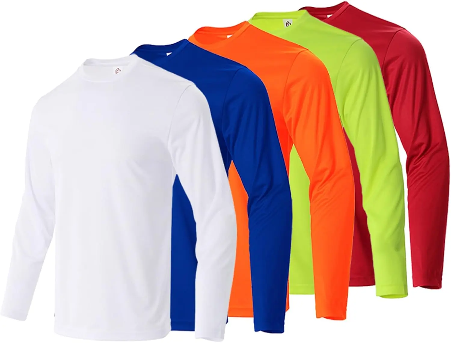LeeHanTon Mens Long Sleeve Shirts Casual Quick Dry Crew Neck Work Shirts Athletic Cycling Hiking T-Shirts 5 Pack