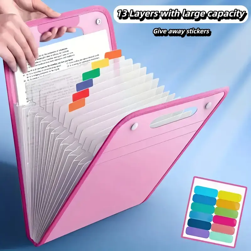 Expanding File Organizer Document Bag (1 Count) - Large Capacity, 13 Storage Compartments, 12 Categorization Labels, Waterproof, Durable Office File Sorter for Office, Study Use, Important Document Organizer, Document Holder