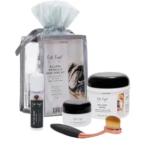 Eye Envy Bulldog Wrinkle Cleaner & Nose Care Kit with Bulldog Wrinkle Wipes, Tear Stain Powder, Applicator Brush & Dog Nose Balm - Made in USA