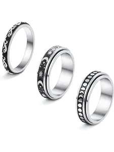 3Pcs Stainless Steel Fidget Band Rings Spinner Rings for Women Mens Moon Star Sun Ring Celtic Stress Relieving Reduce Anxiety