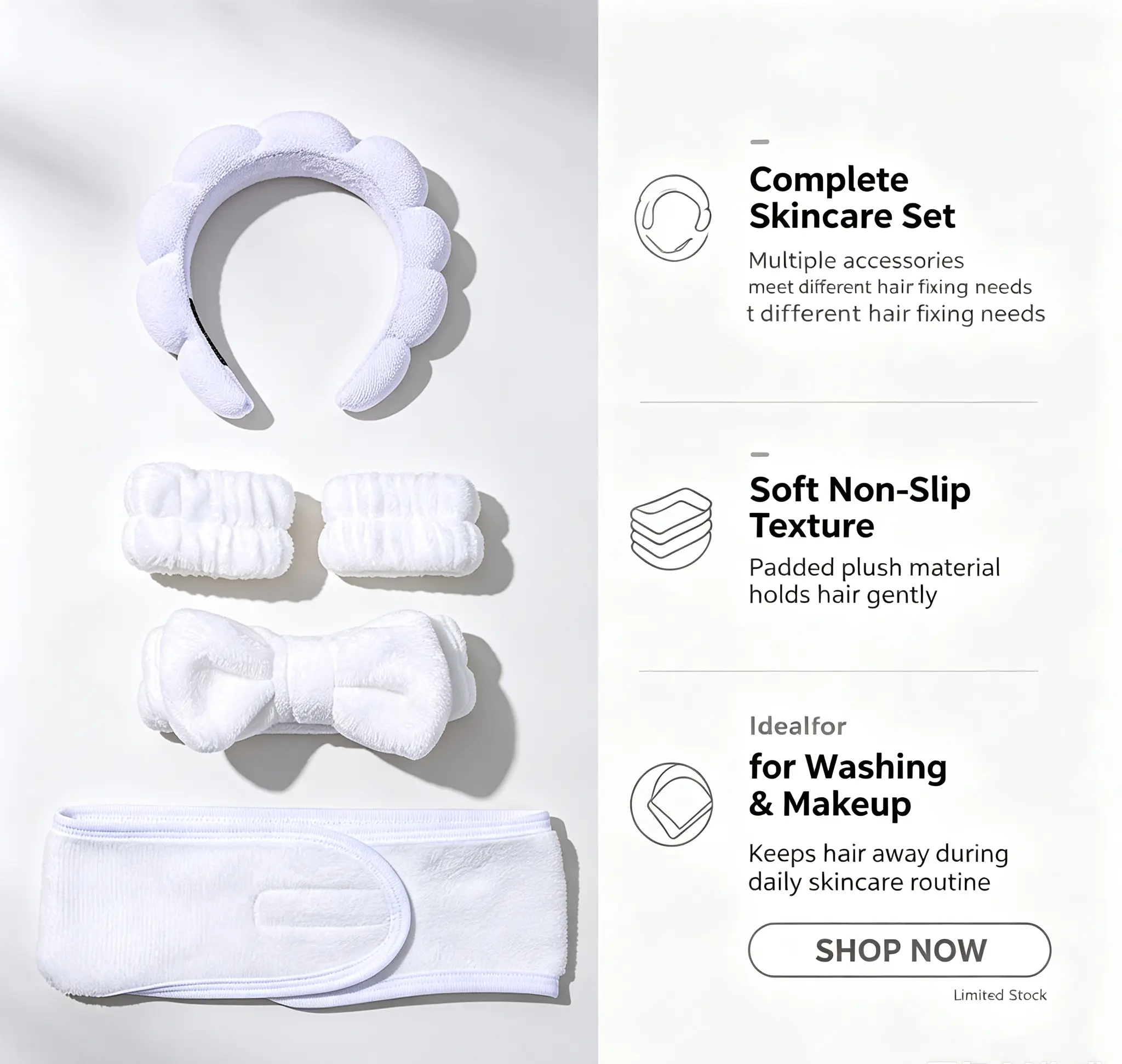 bubble headband dallas Cloud Headband, Water-Proof Wristbands, High Cranial Top Solid Color Hair Bands, Makeup & Face Washing Hair Hoop Hair Accessory Set