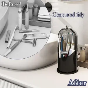 Covered Toothbrush Holder, Waterproof and Dust-Free 360° Rotating Base, Easy to Use,Covered Toothbrush Holder also Applies to Makeup Brush Organizer, Office Supplies Finishing Plastic Vanity