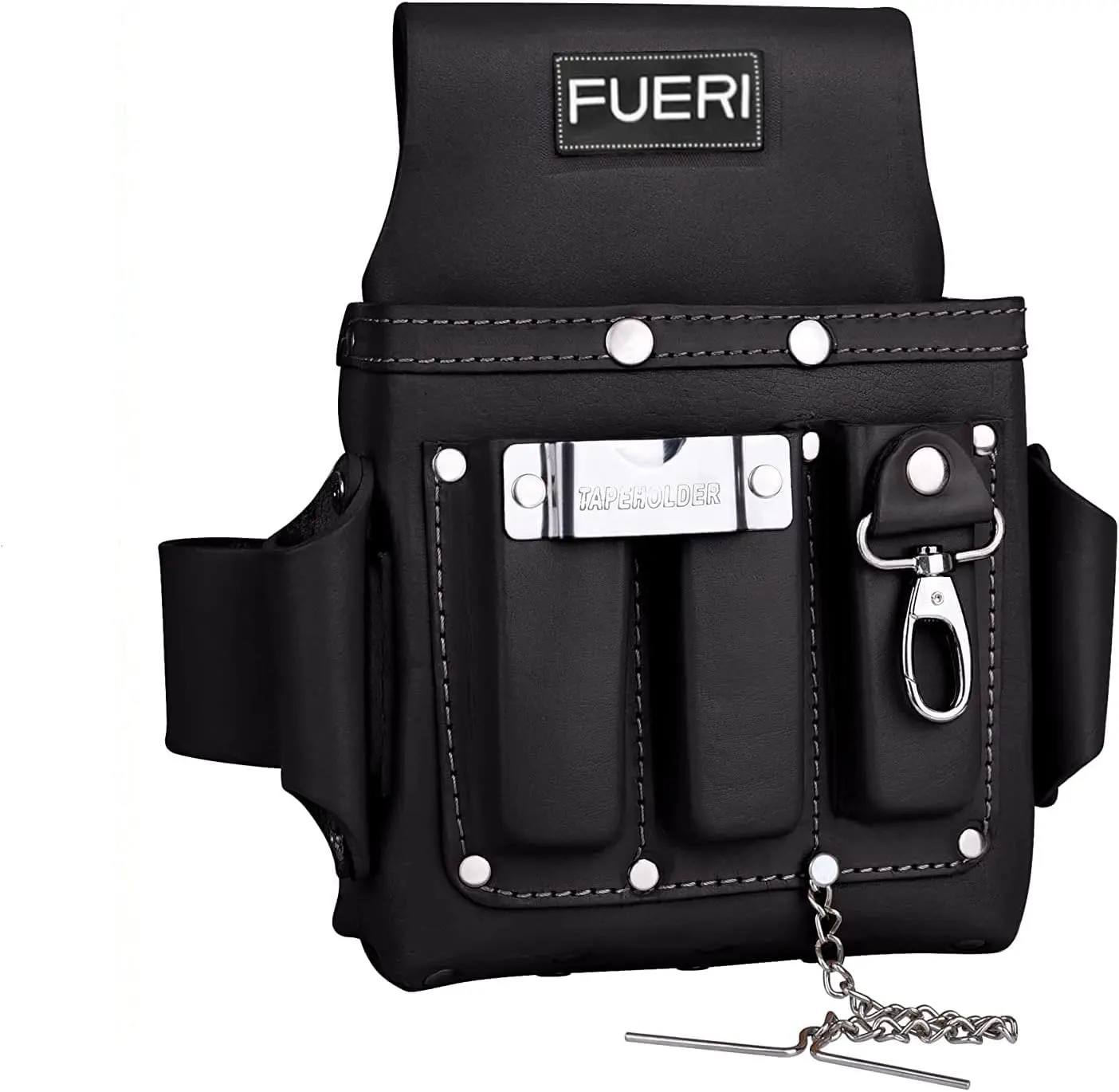 FUERI 4-Pocket Leather Electrician Tool Pouch Organizer, Durable Reinforced High-Quality Tool Bag for Electricians