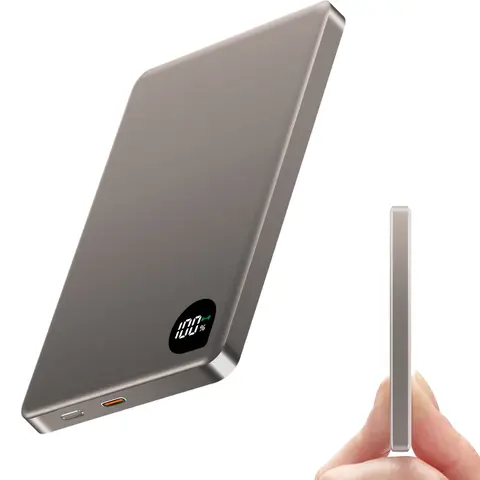 Ultra-Thin Magnetic iPhone Charger, Magsafe 5000mah, Type C Fast Charging, LED Display, USB C Port, Travel Accessory for iPhone 17 Pro Max/air/16/15/14/13/12