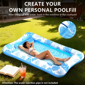 Christmas gift  83.5″ x 52.4″ Inflatable Tanning Pool Large Lounge Float With Cup Holder,Sun Tan Tub Adult Pool Floats Raft Swimming summer collapsible pool  Three colors blue, pink and gold Pool Floaties pool accessories swimming pool,summer toys