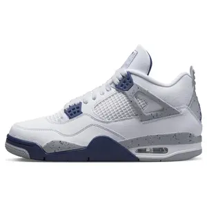 Jordan Air Jordan 4 Retro "Midnight Navy" Leather Mid-Top Retro Basketball Sneakers for Men and Women Trainer Shoes White