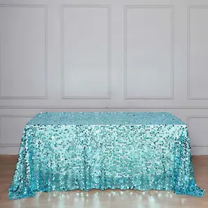 Sequin Rectangle Tablecloth 90"x132" Turquoise - Big Payette Seamless Table Cover