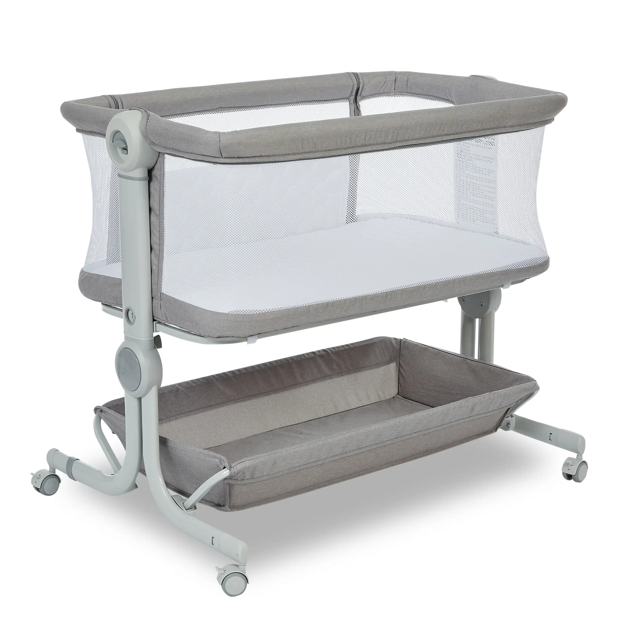 Gaomon 3-in-1 Baby Bassinet Bedside Sleeper - Safe Sleep Bed, Crib for Newborns, Portable Travel Crib with Mosquito Net, Storage Basket, Mesh Sides, Adjustable Height Legs, Anti-Reflux, CPC Certified, On Wheels