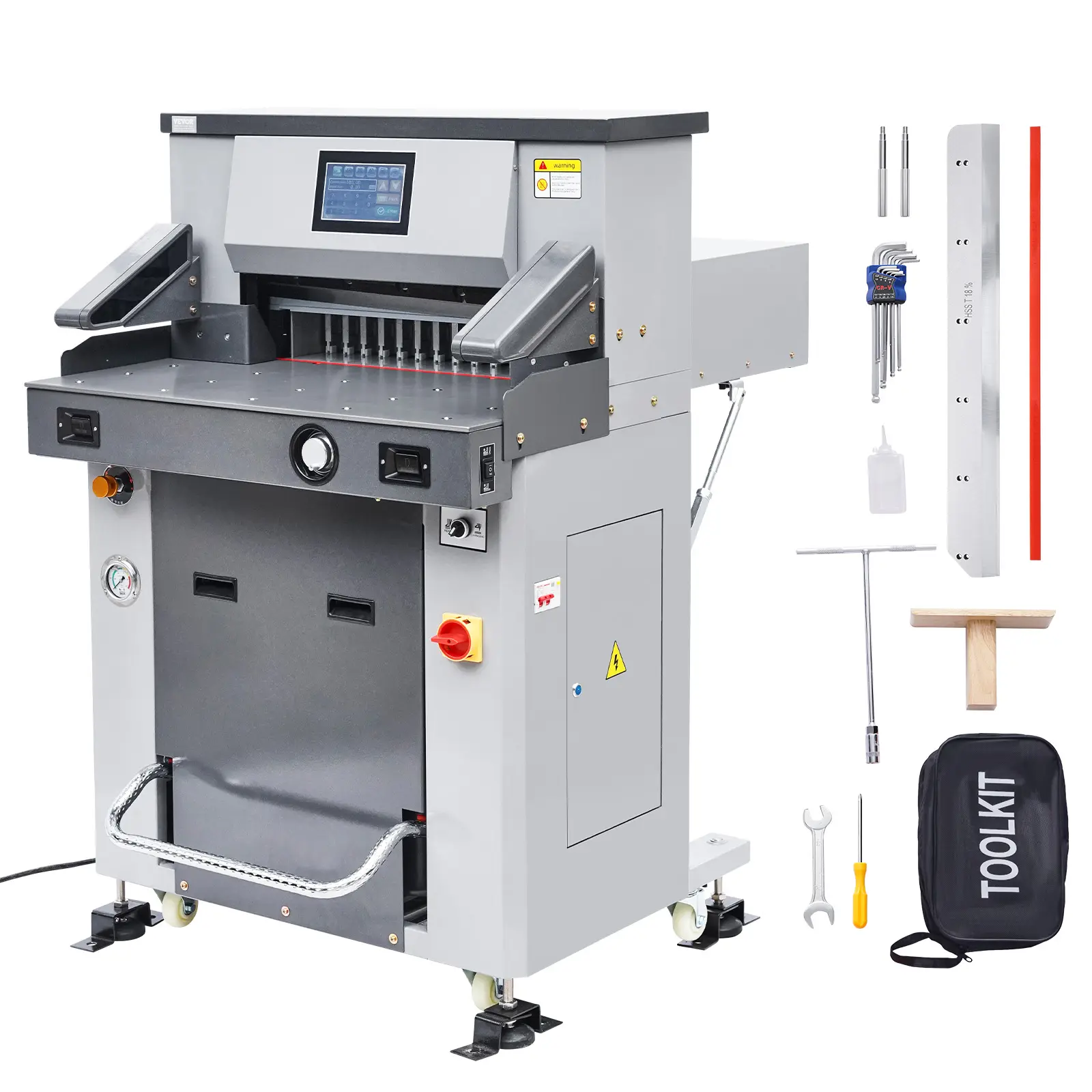 【summerfinds】VEVOR 220V Electric Hydraulic Paper Cutter - 2500W Heavy-Duty Cast Iron Office Cutting Supply, 20.2in Width, 3.1in Thickness, 800 Sheets Per Pass, Casters, Infrared Guide, Touch Screen, Auto Feed, High Precision for Coated & Copy Paper, Paper