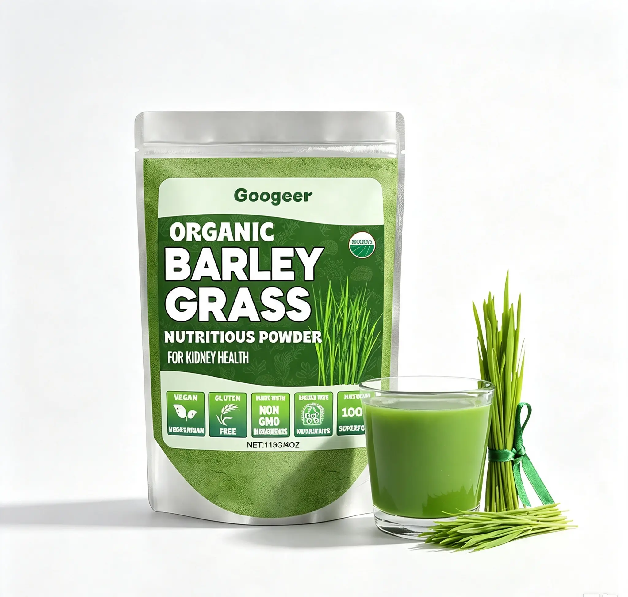 Organic Barley Grass Nutritious Powder, Natural Superfood Vegan Supplement, Non‑GMO Gluten‑Free Green Powder, Support Daily Body Wellness, 113g / 4oz