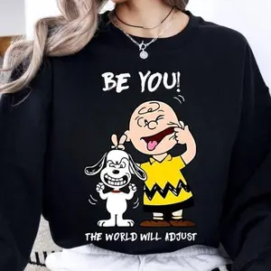 Fall Tops Be You! The World Will Adjust Sweatshirt, Chilling Snop.py And Charlie Brown Crewneck, Peanuts Puppy Oversized Crewneck Soft Sweater - TikTok Shop