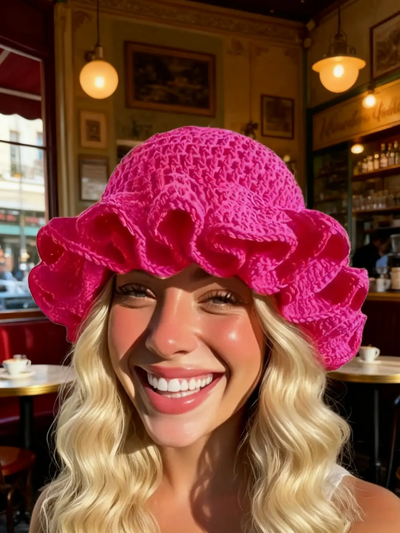 Women's Y2K Style Handmade Crochet Ruffle Edge Knitted Hat, Hollow Knit Bucket Hat, Casual Trendy Hat, Casual Fitted Design, Suitable For Daily Wear, Perfect for All Occasions, Picnic, Party, Outdoor