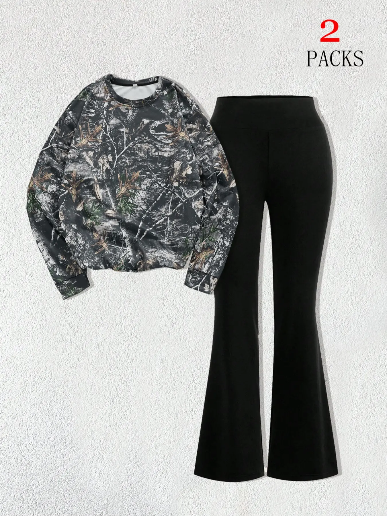 Women's Camo Print Sweatshirt Set, Loose-Fit Casual, Comfortable Summer Wear, Daily Use Digital Print Design
