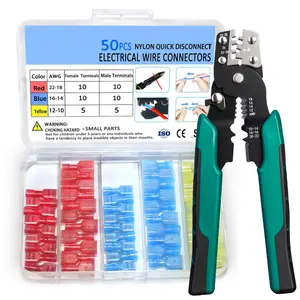 50PCS Nylon Spade Quick Disconnect Connectors+Crimping pliers Kit 22-10 AWG  Electrical Wire Connectors Kit Electrical Insulated Wire Crimp Cold-Pressed Terminals for Automotive,Electronics