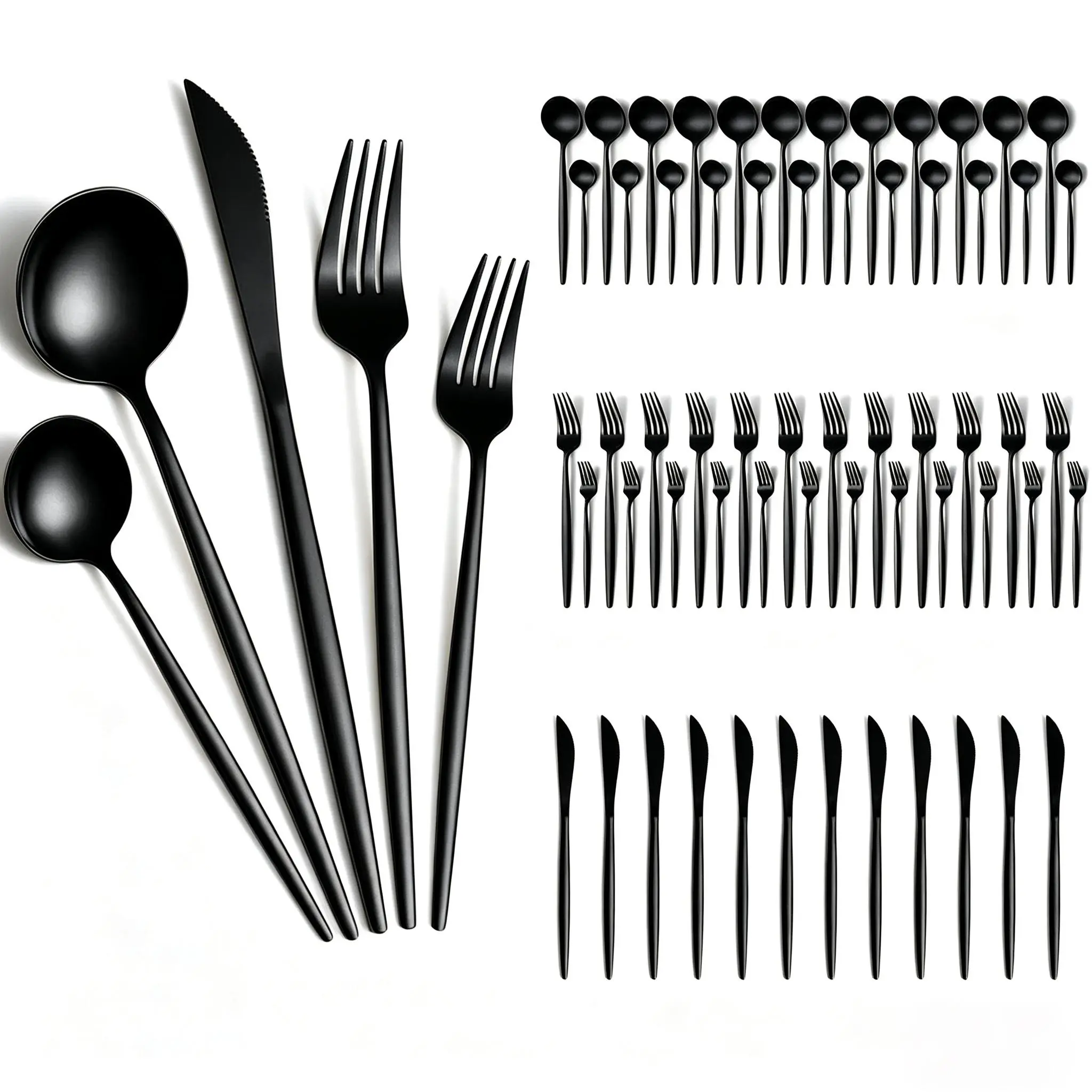 60-Piece Stainless Steel Silverware Set for 12, Slim Handle Flatware Cutlery Set with Steak Knives, Dinner Forks, Salad Forks, Spoons & Teaspoons, Modern Tableware Set for Home, Restaurant, Wedding, Dishwasher Safe