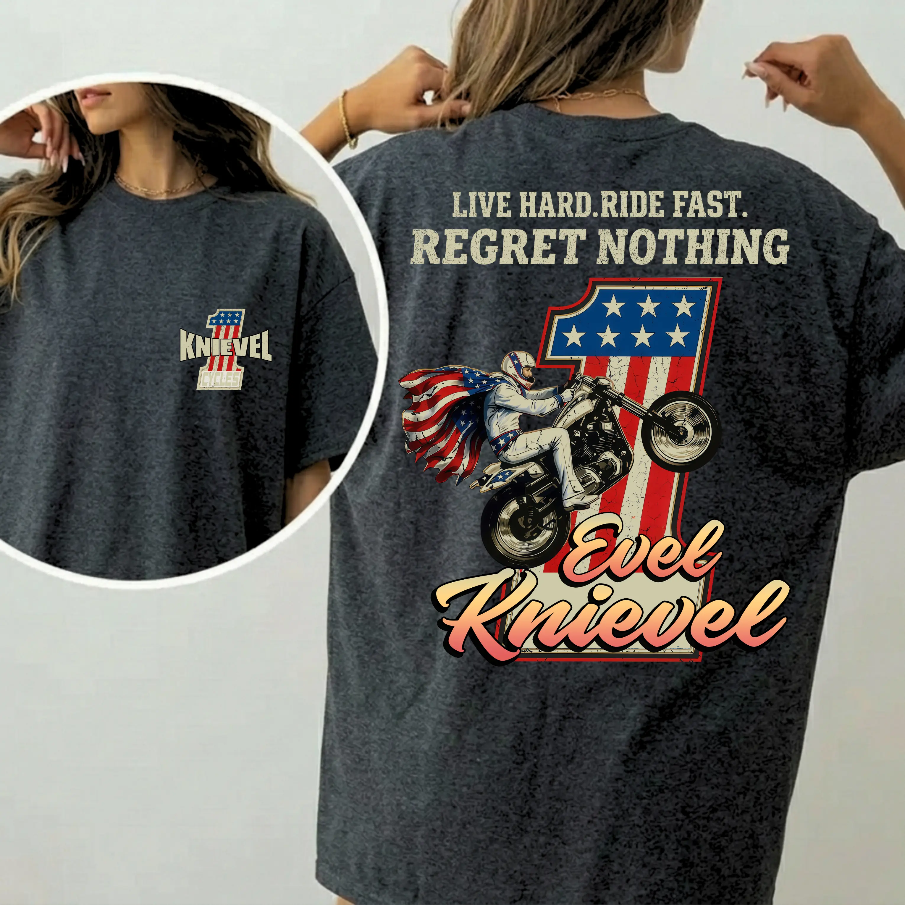 Vintage Motorcycle Stunt Graphic T-Shirt, American Rider Unisex Cotton Tee, Live Hard Ride Fast Biker Gift